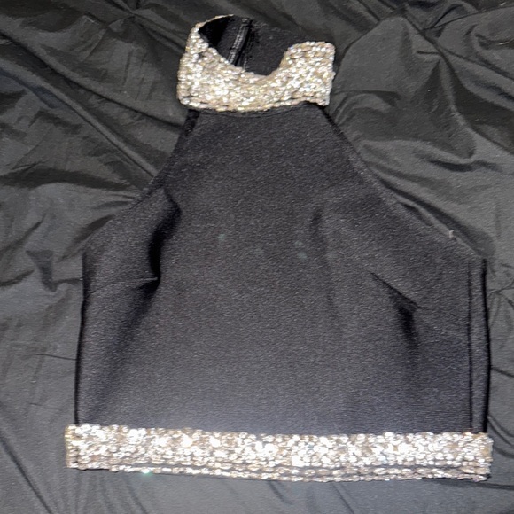 Fashion Nova Tops - Black Halter Top with Silver Sequin Accents